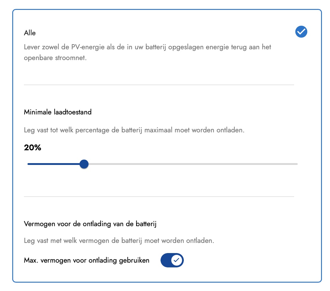 bedrijfsmodus teruglevering