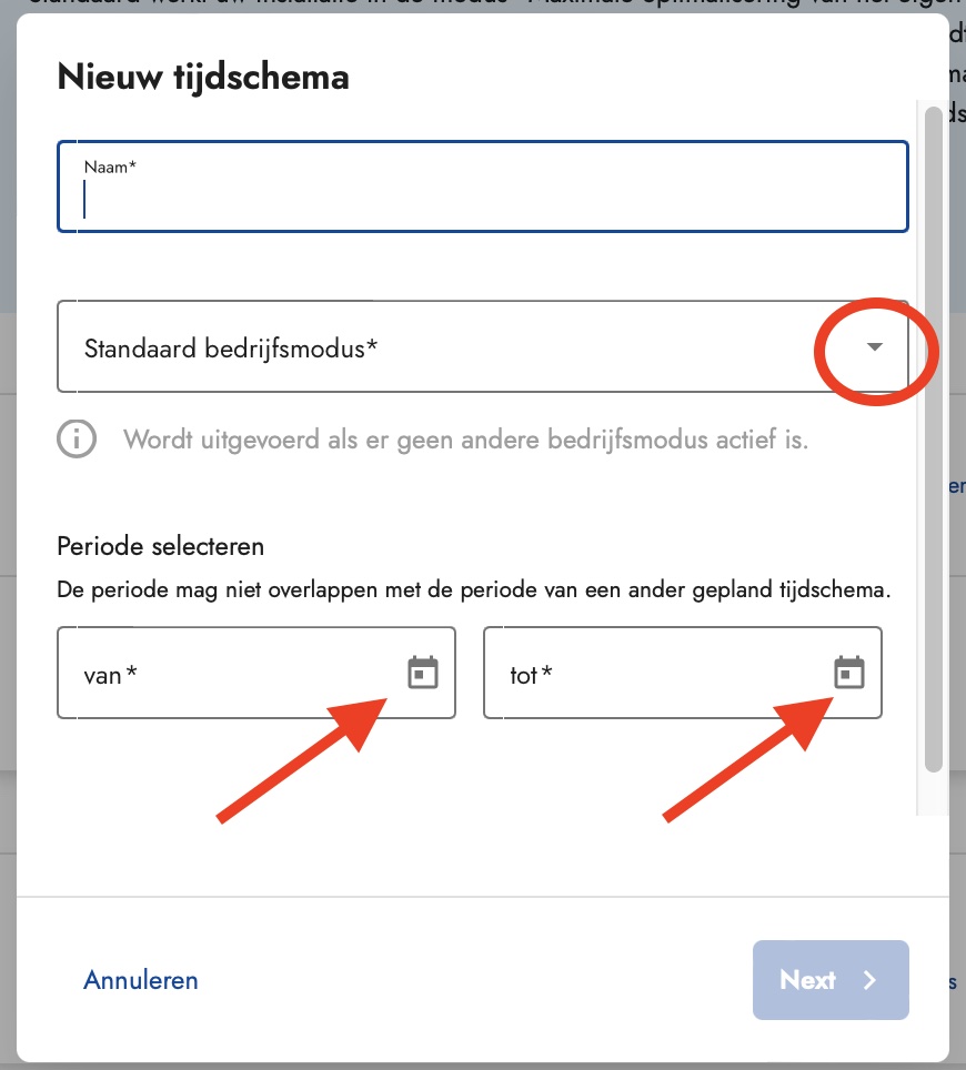 Tijdschema van tot
