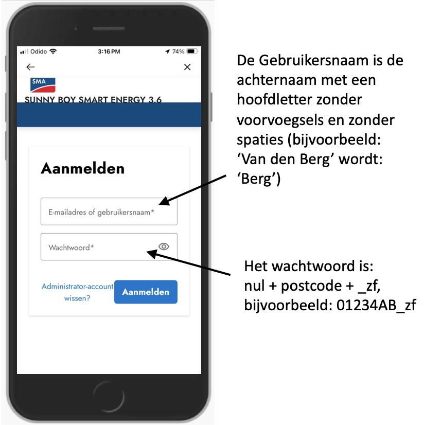 Aanmeldscherm SBSE