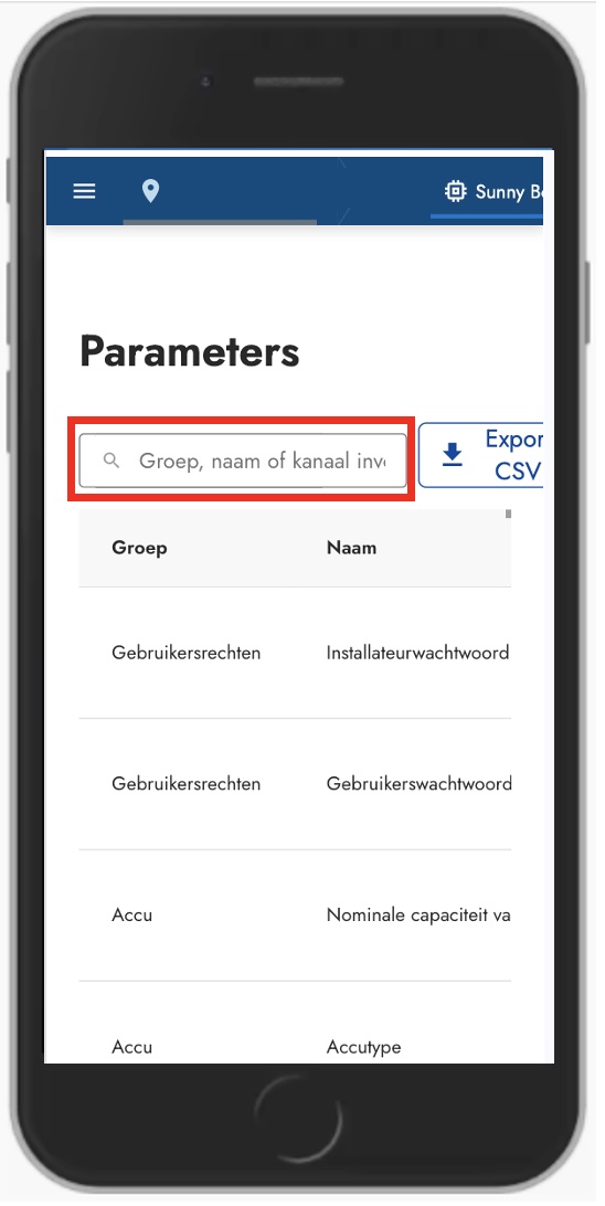 zoekbalk parameters