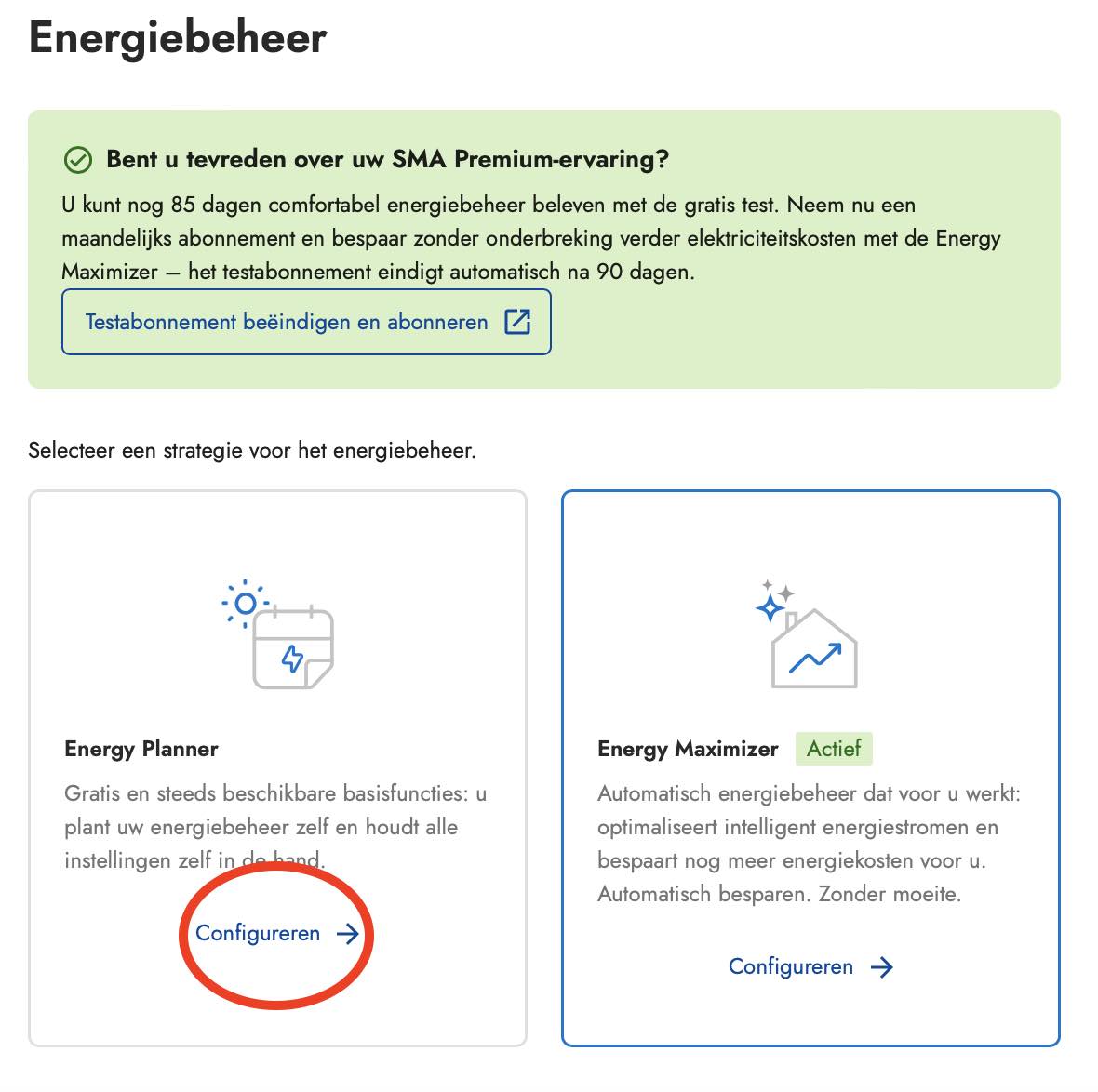 energy planner configureren